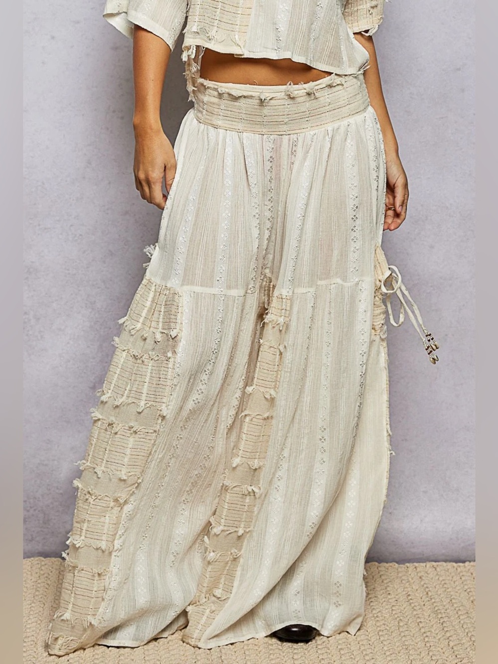 P07. POL Cream Boho Wide-Leg Pants